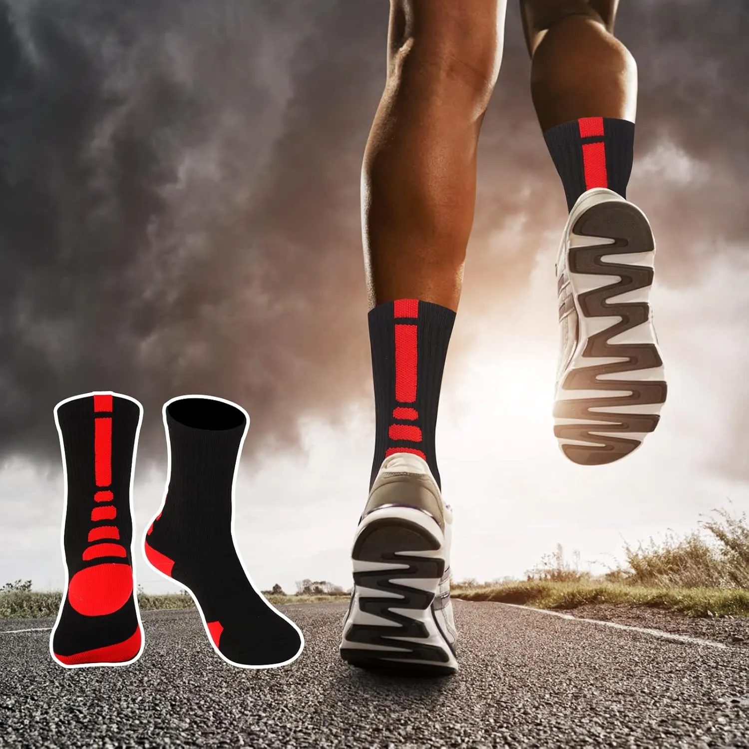 5 Pairs Elite Basketball Socks Cushioned Athletic Crew Socks for Men Youth Adult Soccer Outdoor Football Running
