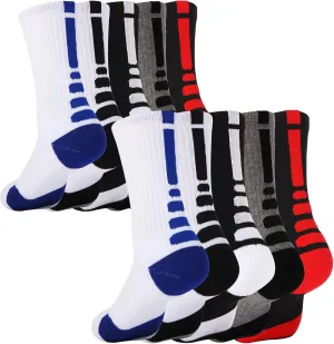 5 Pairs Elite Basketball Socks Cushioned Athletic Crew Socks for Men Youth Adult Soccer Outdoor Football Running