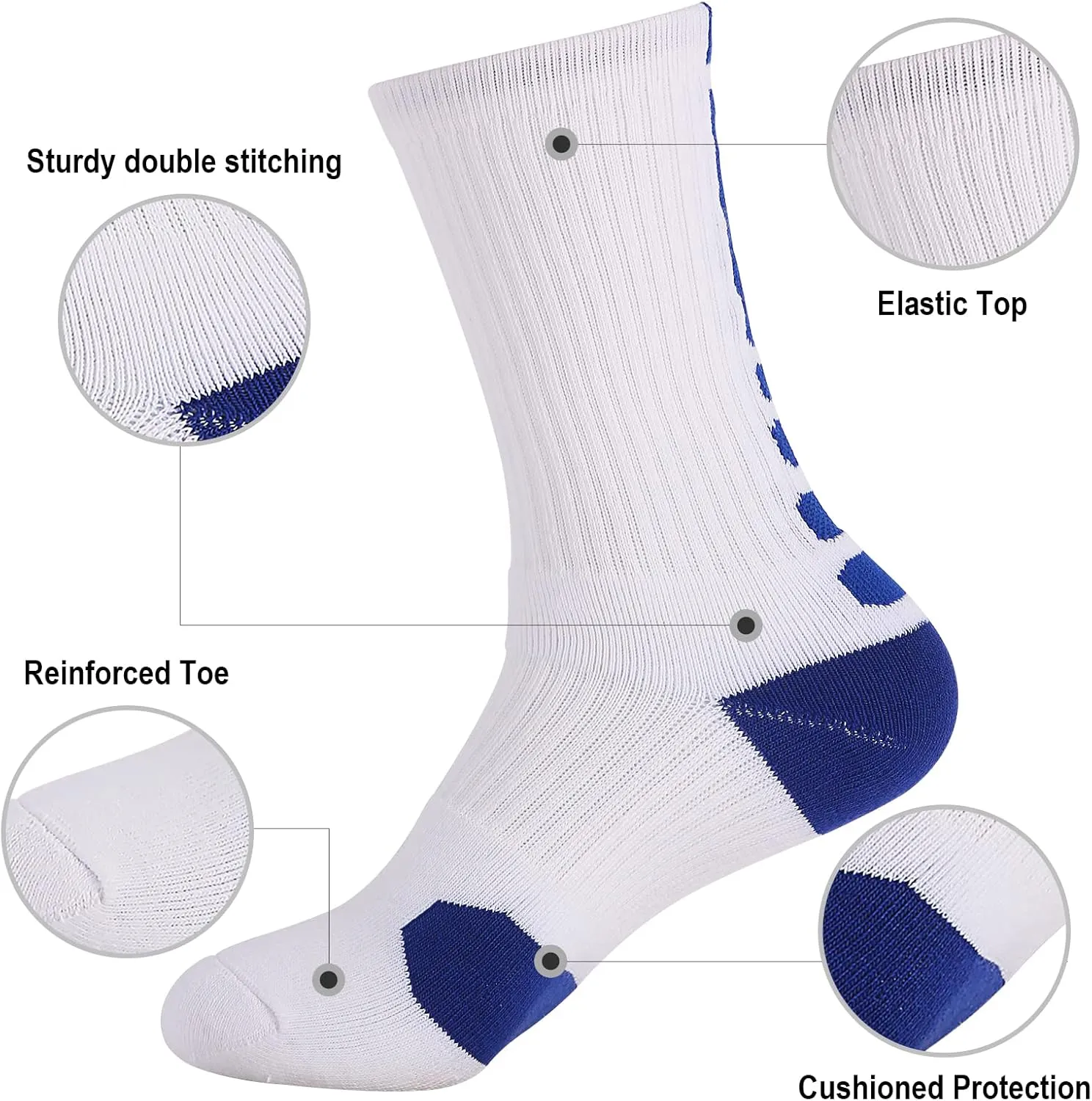 5 Pairs Elite Basketball Socks Cushioned Athletic Crew Socks for Men Youth Adult Soccer Outdoor Football Running