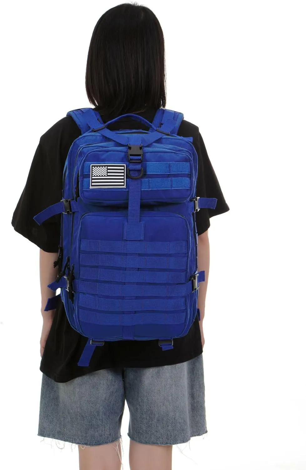 50L Sturdy Nylon Waterproof Fishing Hunting Backpack Outdoor Military Rucksacks Tactical Sports Camping Hiking (Blue)