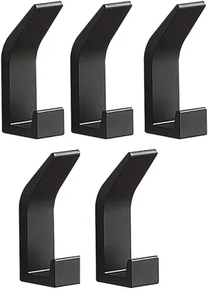 5Pcs Heavy Duty Adhesive Hooks, Stick on Wall Adhesive Hangers, Aluminum Reusable Waterproof Hooks with 30lbs Capacity for Kitchen Bathroom Bedroom (Black)