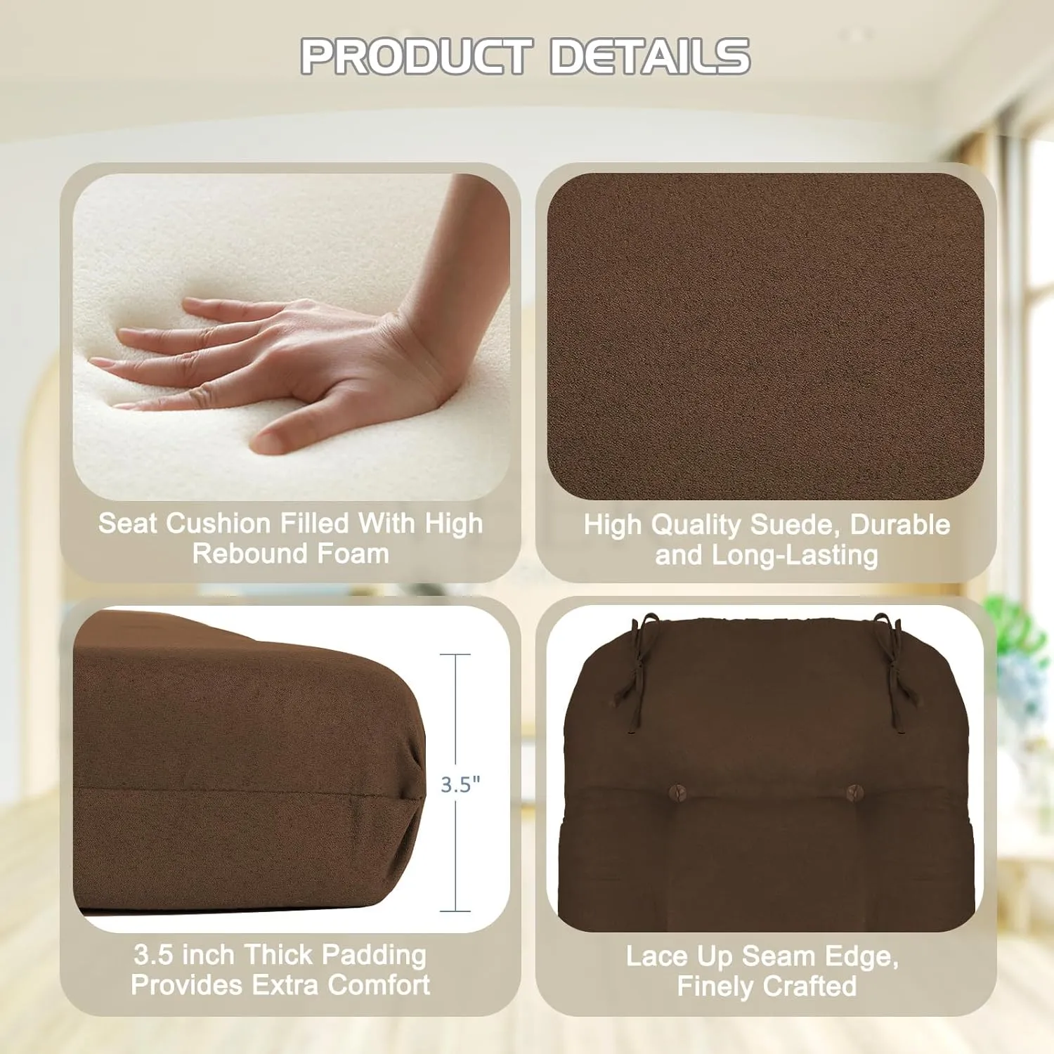 5PCS Suede Glider Rocker Replacement Cushions with Ottoman Cover Thicken Soft Rocking Chair Cushion Set for Indoor Nursery Glider Rocking Chair, Brown