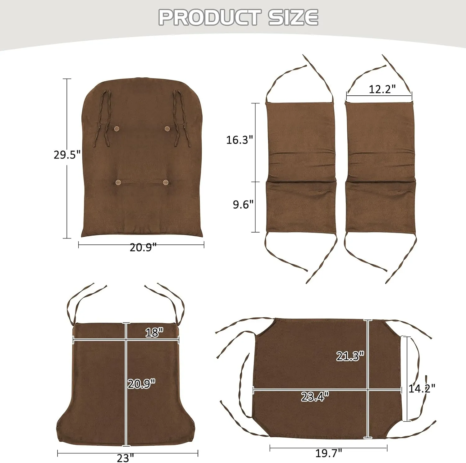 5PCS Suede Glider Rocker Replacement Cushions with Ottoman Cover Thicken Soft Rocking Chair Cushion Set for Indoor Nursery Glider Rocking Chair, Brown