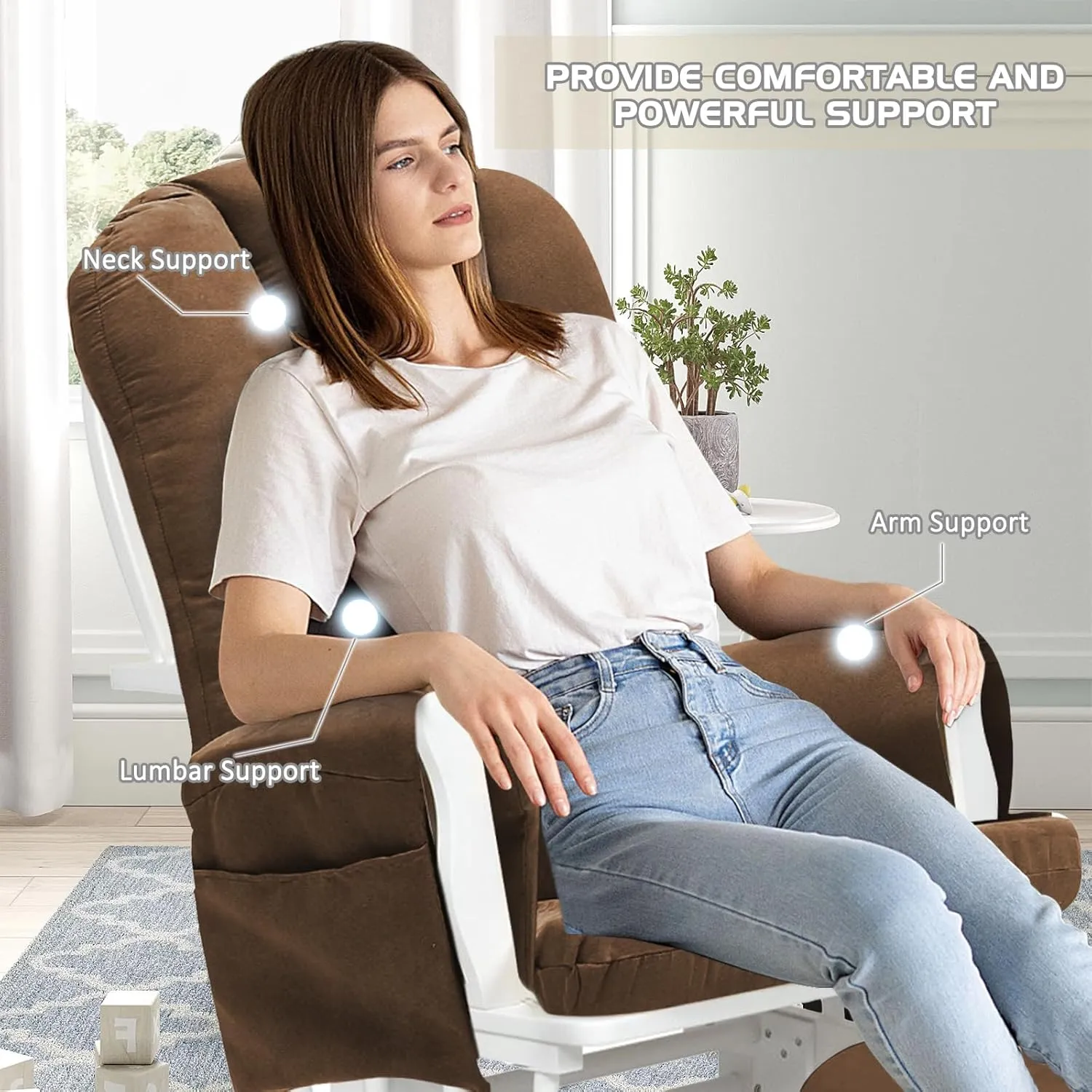 5PCS Suede Glider Rocker Replacement Cushions with Ottoman Cover Thicken Soft Rocking Chair Cushion Set for Indoor Nursery Glider Rocking Chair, Brown