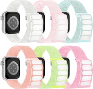 6 Pack Sport Nylon Loop Band Compatible with Apple Watch Bands 38mm 40mm 41mm 42mm 44mm 45mm 46mm 49mm for Women Men, Adjustable Breathable Braided Straps for iWatch Series 10/9/8/7/6/5/4/3/SE/Ultra
