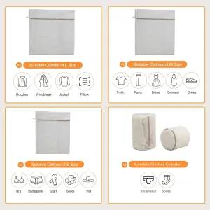 6-Piece Beige Laundry Bag Set - Durable Polyester Mesh with Sturdy Zipper, Breathable Design for Delicate Garments, Lingerie, Shoes, and Travel - Multiple Sizes for Versatile Use