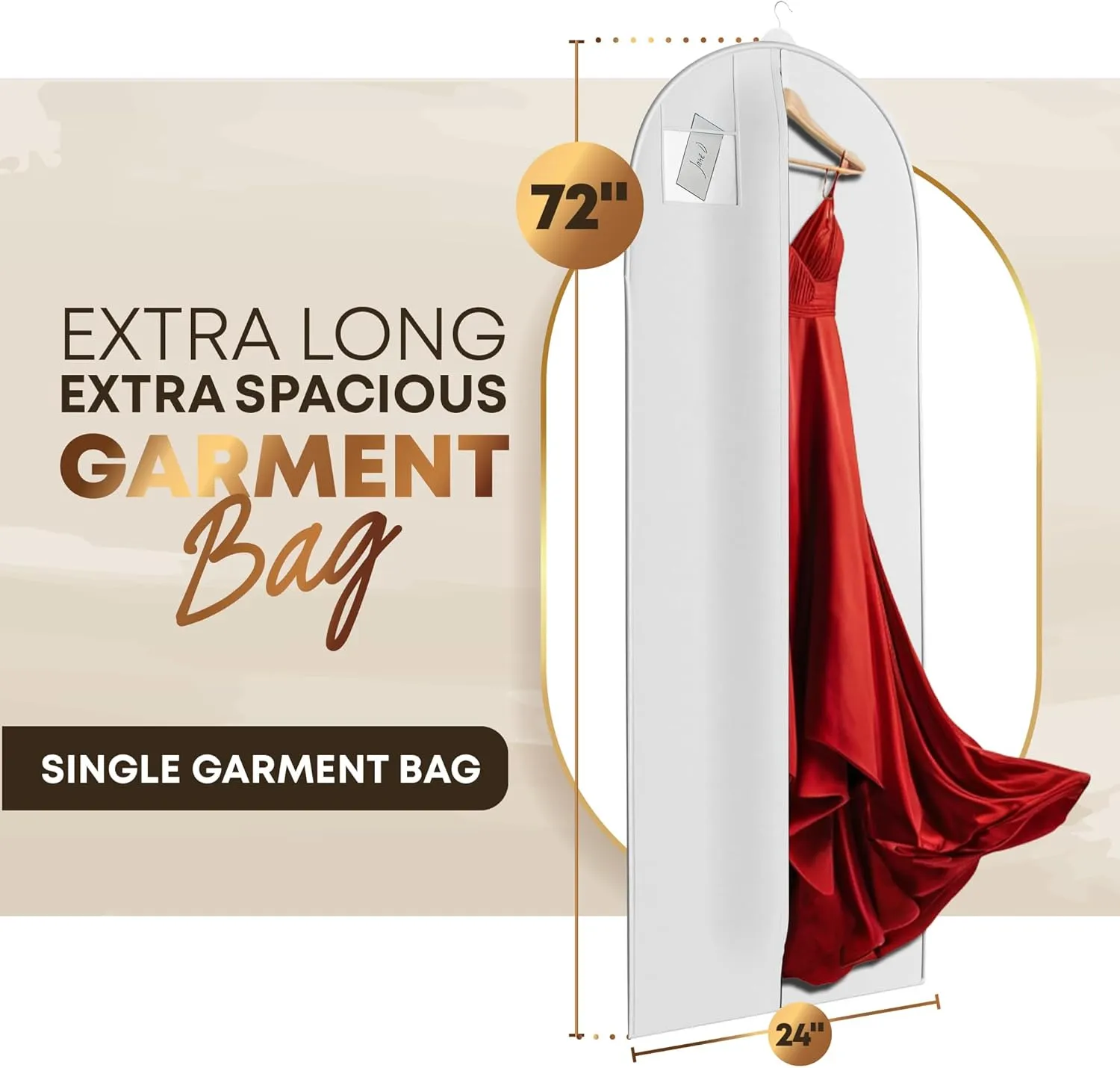 72" Long Dress Bags for Gowns - Wedding Dress Garment Bag for Dresses - Long Garment Bags for Hanging Clothes & Closet Storage - Durable Travel Bag for Women with ID Window