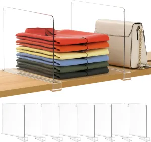 8 Pack 12 Inches [Extra Tall Version] Clear Shelf Dividers for Organization, Acrylic Closet Shelf Vertical Shelves Organizer for Bedroom, Kitchen and Office