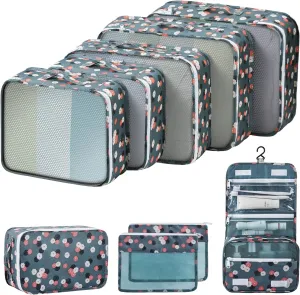 9 Set Packing Cubes for Carry on Suitcase, Luggage Bags for Travel Packing Organizers Lightweight Travel Cubes, Luggage Organizer for Travel Accessories.(Blue Flower)