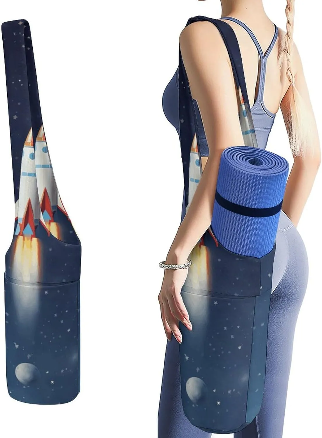 A Gym Artifact, The Canvas Rocket in Space Printed Yoga Storage Bag Is Durable, Wear-resistant And Does Not Strangle Shoulders. It Is Suitable for Both Men And Women