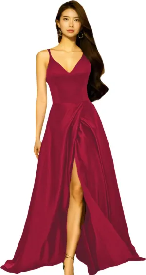 A-Line Princess Elegant Evening Dress Court Train V-Neck Sleeveless Split Front Wedding Guest Dress 2025