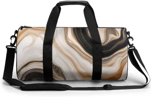 Abstract Brown Black Marble Texture Travel Gym Bag for Women Men Cylindrical Duffle Bag Sport Workout Bag with Shoulder Strap