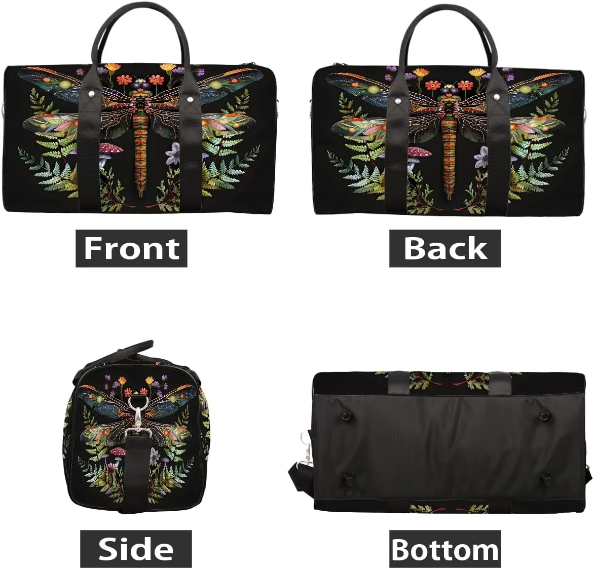 Abstract Dragonfly Mushroom Travel Duffel Bag for Women Men Small Sport Gym Bag Waterproof Weekender Overnight Bag Lightweight Carry on bag Foldable Gym Bag for Training Swim Yoga Traveling Handbag