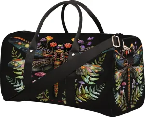 Abstract Dragonfly Mushroom Travel Duffel Bag for Women Men Small Sport Gym Bag Waterproof Weekender Overnight Bag Lightweight Carry on bag Foldable Gym Bag for Training Swim Yoga Traveling Handbag