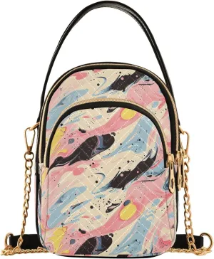 Abstract Pictures in Vivid Colors Shoulder Handbag for Girls Stylish Crossbody Handbags with Detachable Chain Shoulder Strap