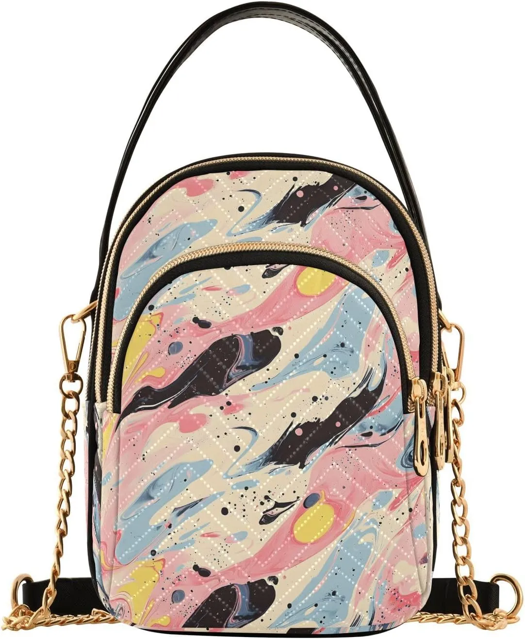 Abstract Pictures in Vivid Colors Shoulder Handbag for Girls Stylish Crossbody Handbags with Detachable Chain Shoulder Strap