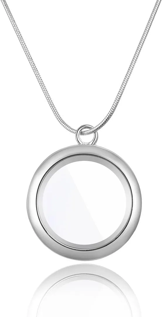 Adabele Living Memory Floating Locket Round or Heart Glass Pendant Necklace 28 Inch Tarnish Resistant Hypoallergenic Stainless Steel Surgical Women Men Jewelry