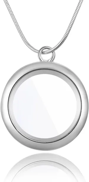 Adabele Living Memory Floating Locket Round or Heart Glass Pendant Necklace 28 Inch Tarnish Resistant Hypoallergenic Stainless Steel Surgical Women Men Jewelry