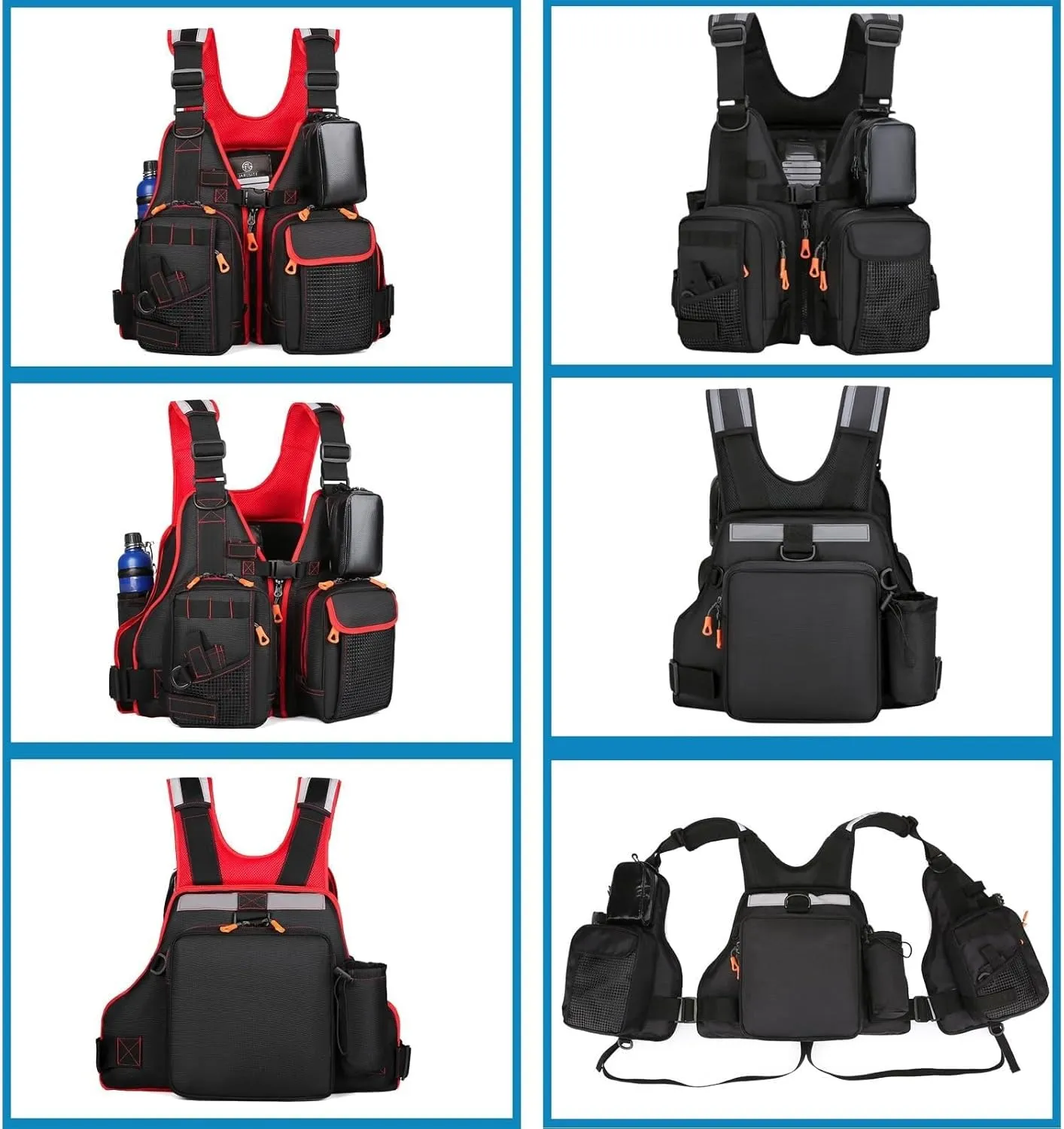 Adjustable Fly Fishing Vest, Life Vest for Men and Women with Detachable Chest Bag Bottle Holder Buoyant Cotton, Trout Fishing Gear Floating Vest(Black a)