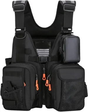 Adjustable Fly Fishing Vest, Life Vest for Men and Women with Detachable Chest Bag Bottle Holder Buoyant Cotton, Trout Fishing Gear Floating Vest(Black a)