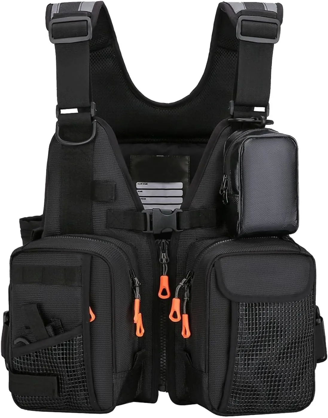 Adjustable Fly Fishing Vest, Life Vest for Men and Women with Detachable Chest Bag Bottle Holder Buoyant Cotton, Trout Fishing Gear Floating Vest(Black a)