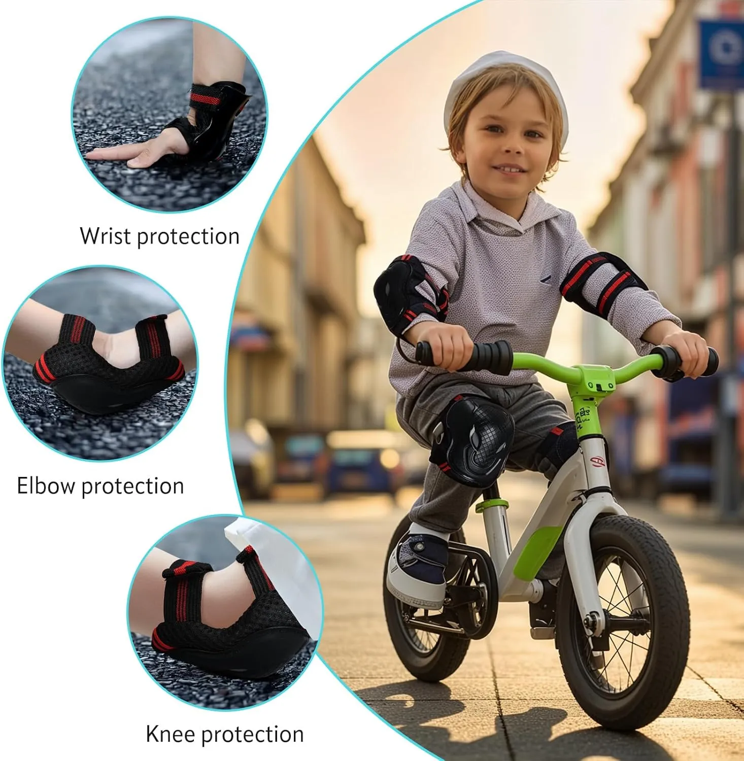 Adjustable Kids Knee Pads Elbow Pads Wrist Guards Set for 3-8 Years Child Protective Gear Set for Roller Skates,BMX,Bike,Cycling, Skateboard, Inline Skating, Scooter Riding Sports,Football