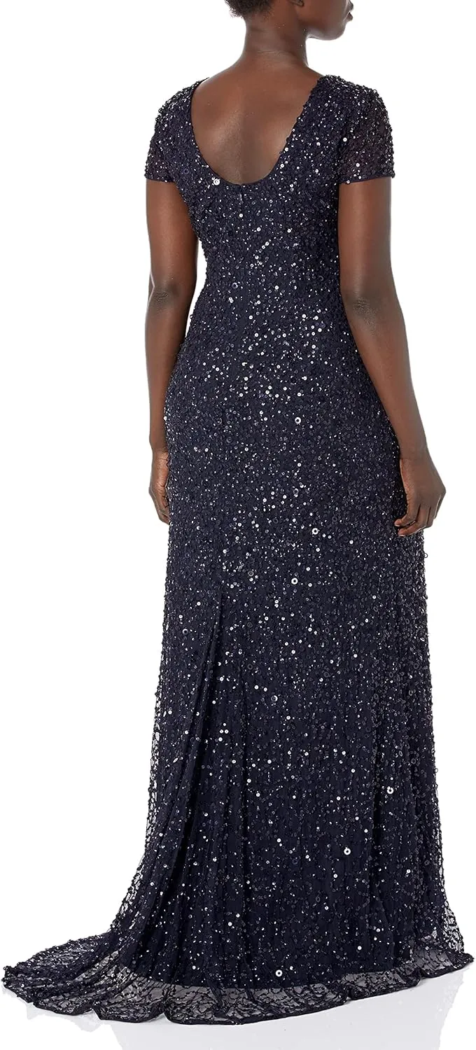 Adrianna Papell Women's Short-Sleeve All Over Sequin Gown