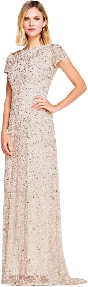 Adrianna Papell Women's Short-Sleeve All Over Sequin Gown