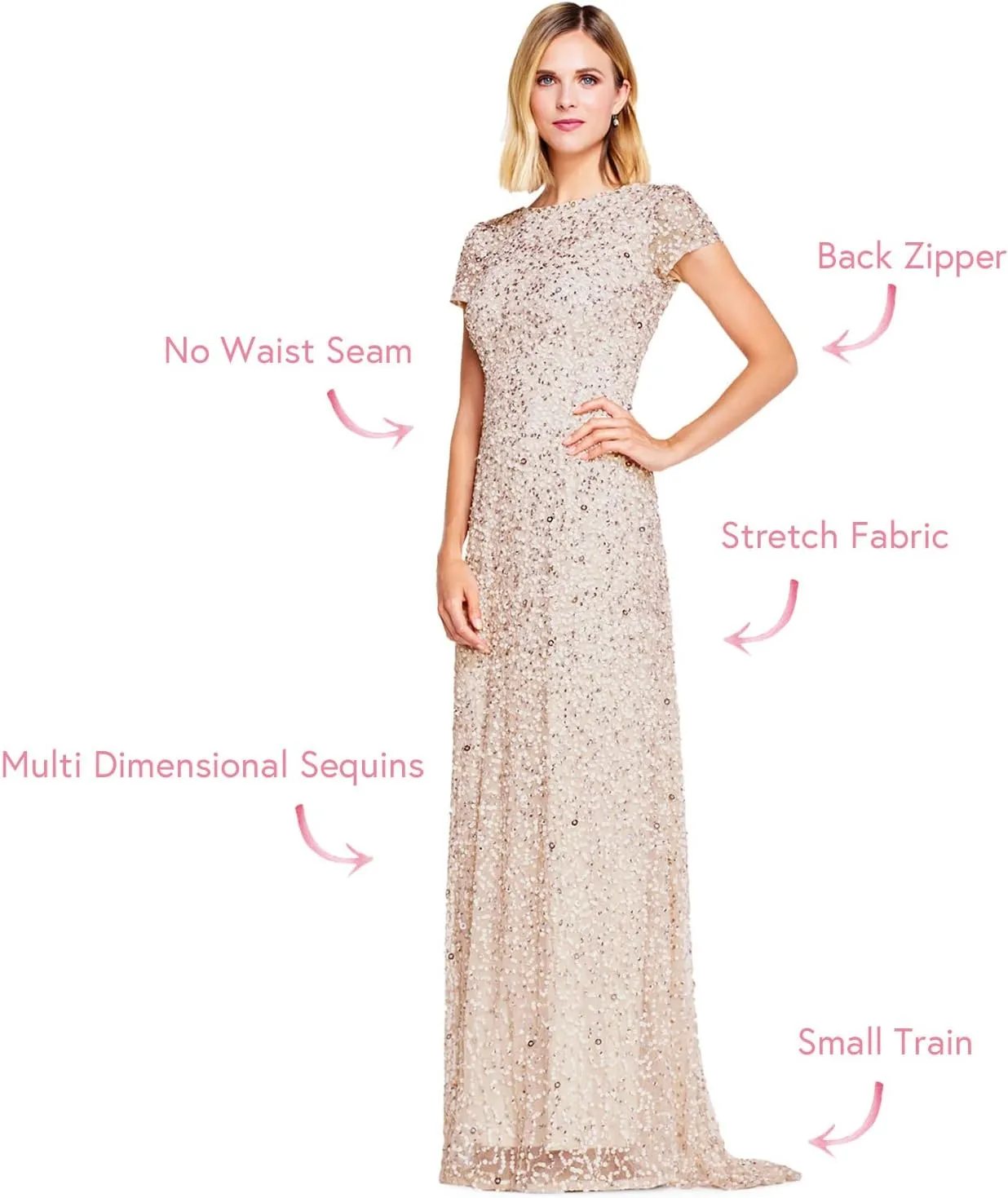 Adrianna Papell Women's Short-Sleeve All Over Sequin Gown