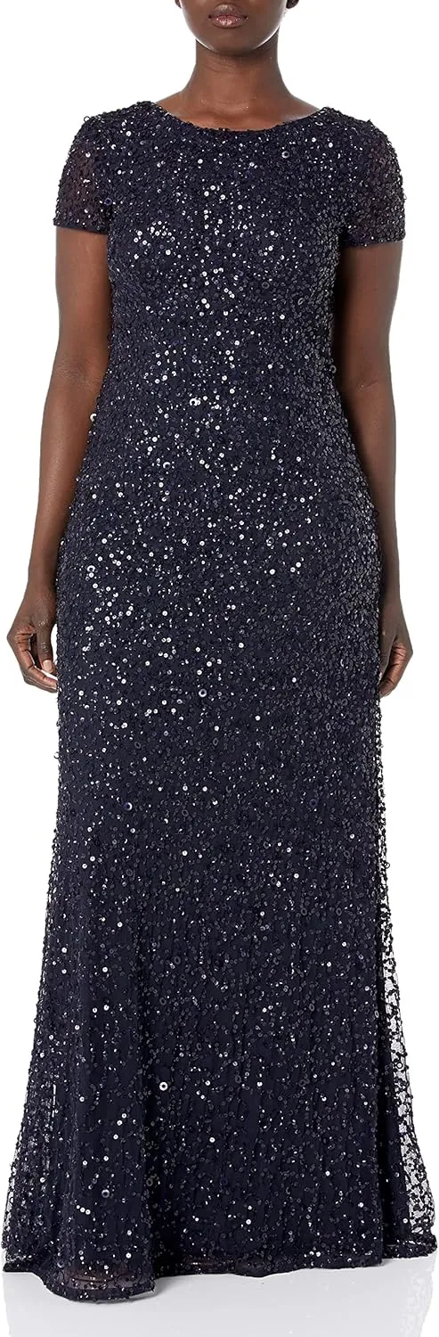 Adrianna Papell Women's Short-Sleeve All Over Sequin Gown