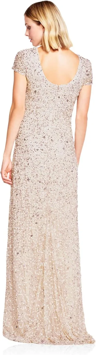 Adrianna Papell Women's Short-Sleeve All Over Sequin Gown
