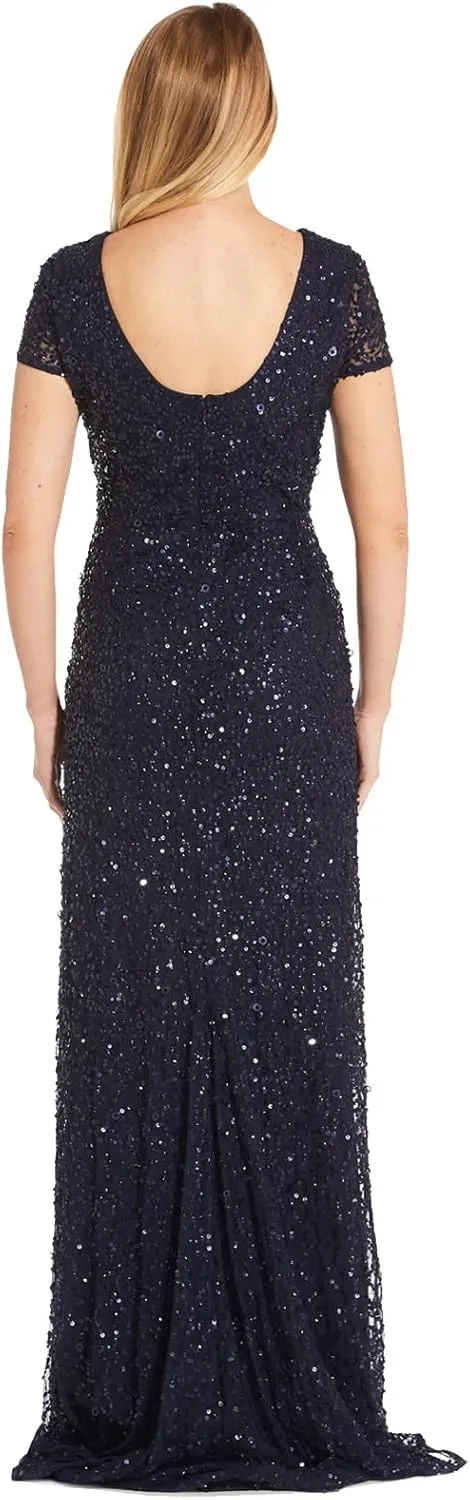 Adrianna Papell Women's Short-Sleeve All Over Sequin Gown