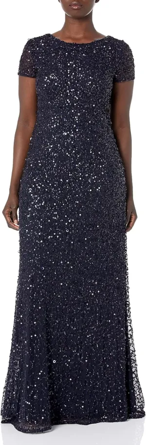 Adrianna Papell Women's Short-Sleeve All Over Sequin Gown