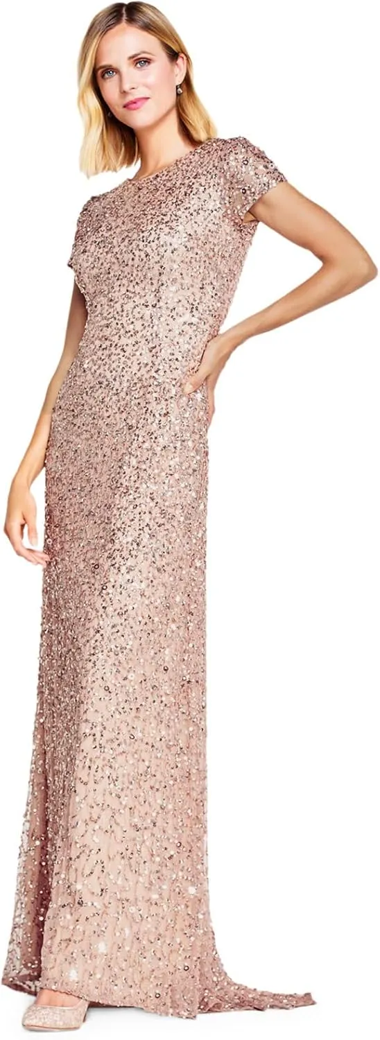 Adrianna Papell Women's Short-Sleeve All Over Sequin Gown