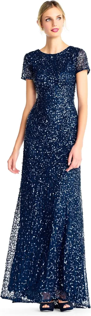 Adrianna Papell Women's Short-Sleeve All Over Sequin Gown