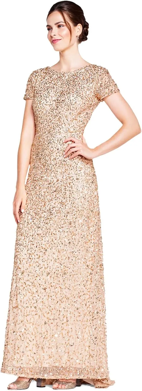Adrianna Papell Women's Short-Sleeve All Over Sequin Gown