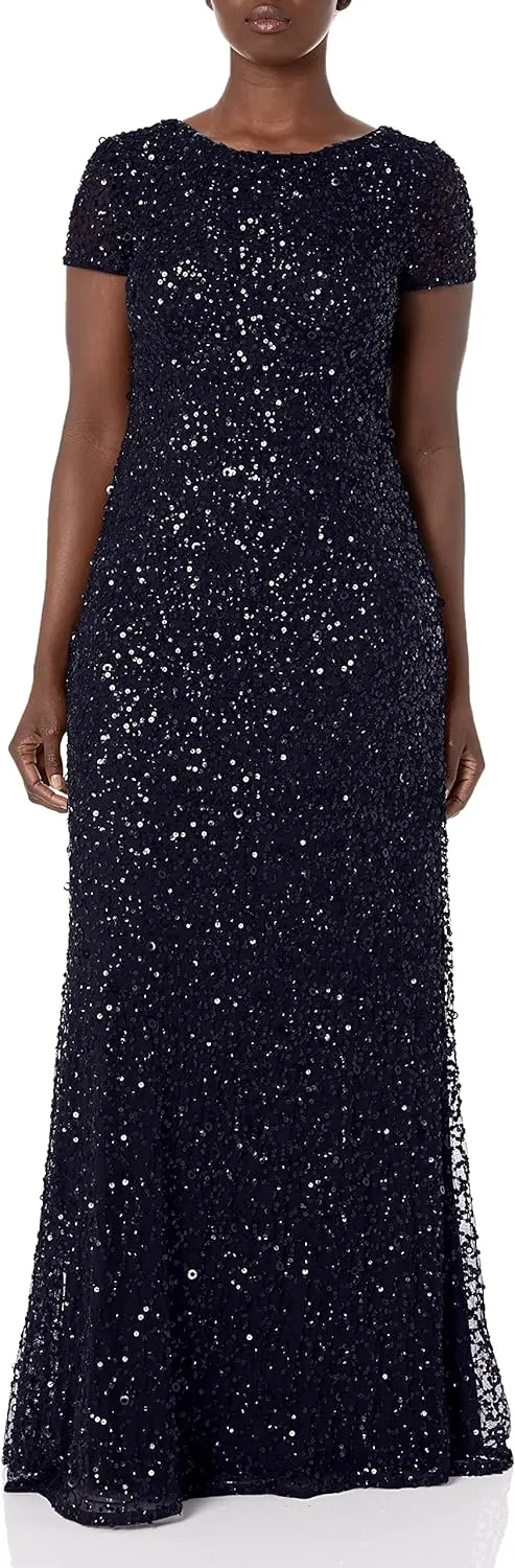 Adrianna Papell Women's Short-Sleeve All Over Sequin Gown