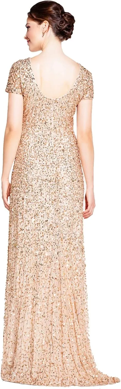 Adrianna Papell Women's Short-Sleeve All Over Sequin Gown