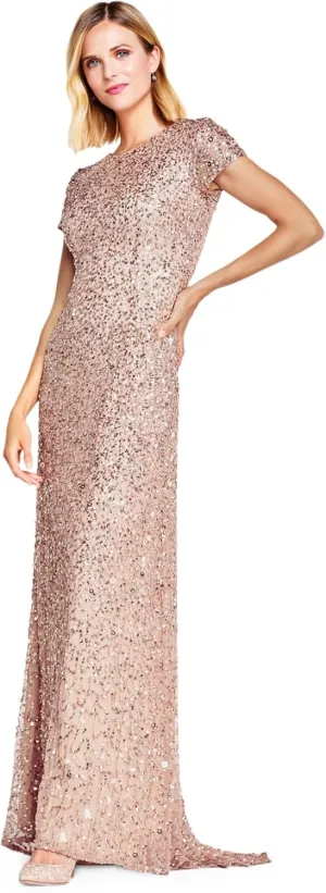 Adrianna Papell Women's Short-Sleeve All Over Sequin Gown