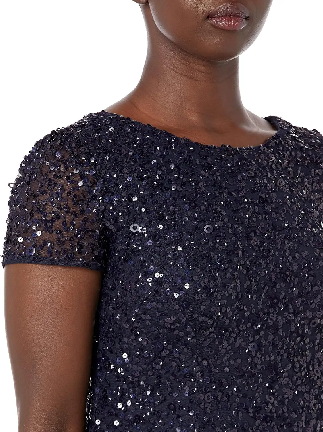 Adrianna Papell Women's Short-Sleeve All Over Sequin Gown