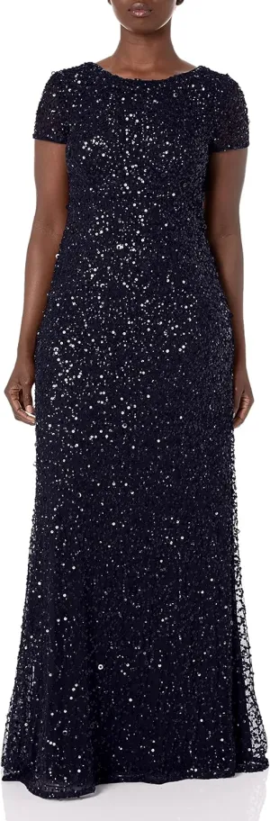 Adrianna Papell Women's Short-Sleeve All Over Sequin Gown