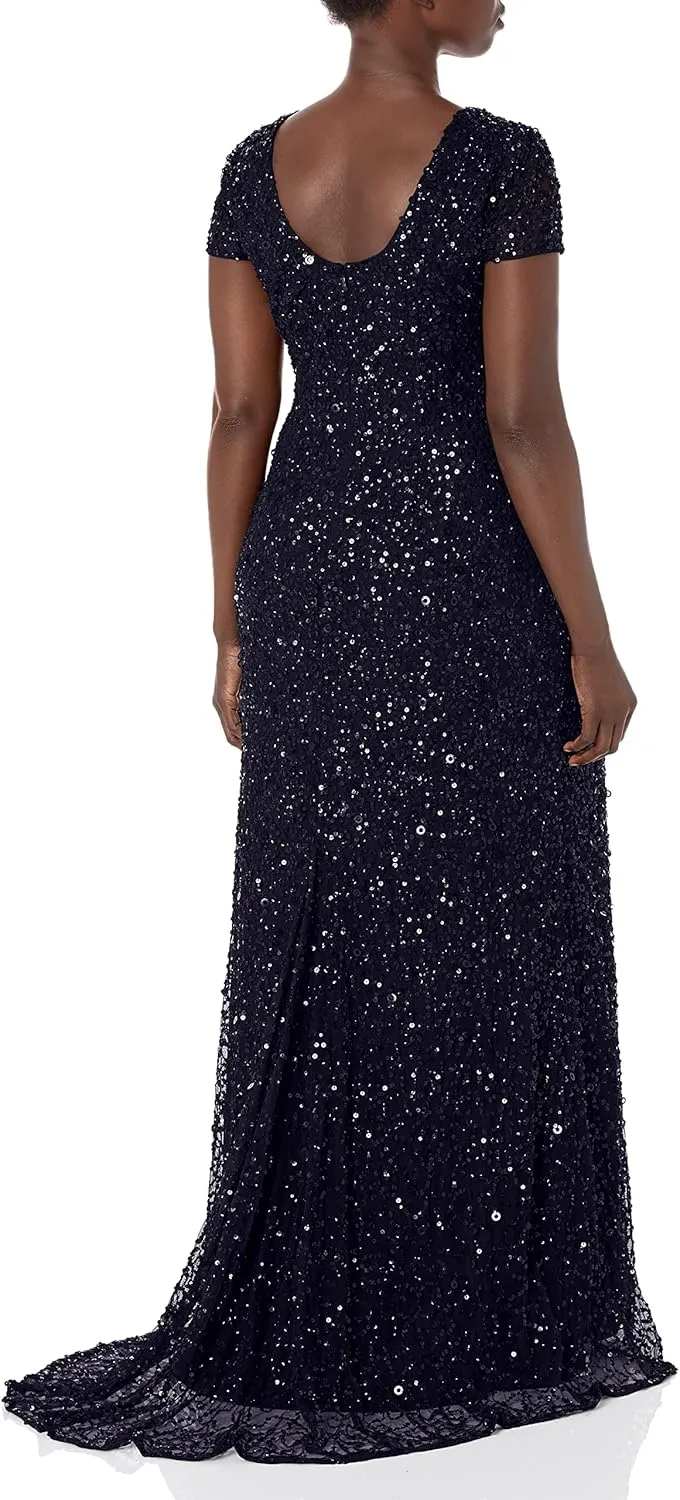 Adrianna Papell Women's Short-Sleeve All Over Sequin Gown