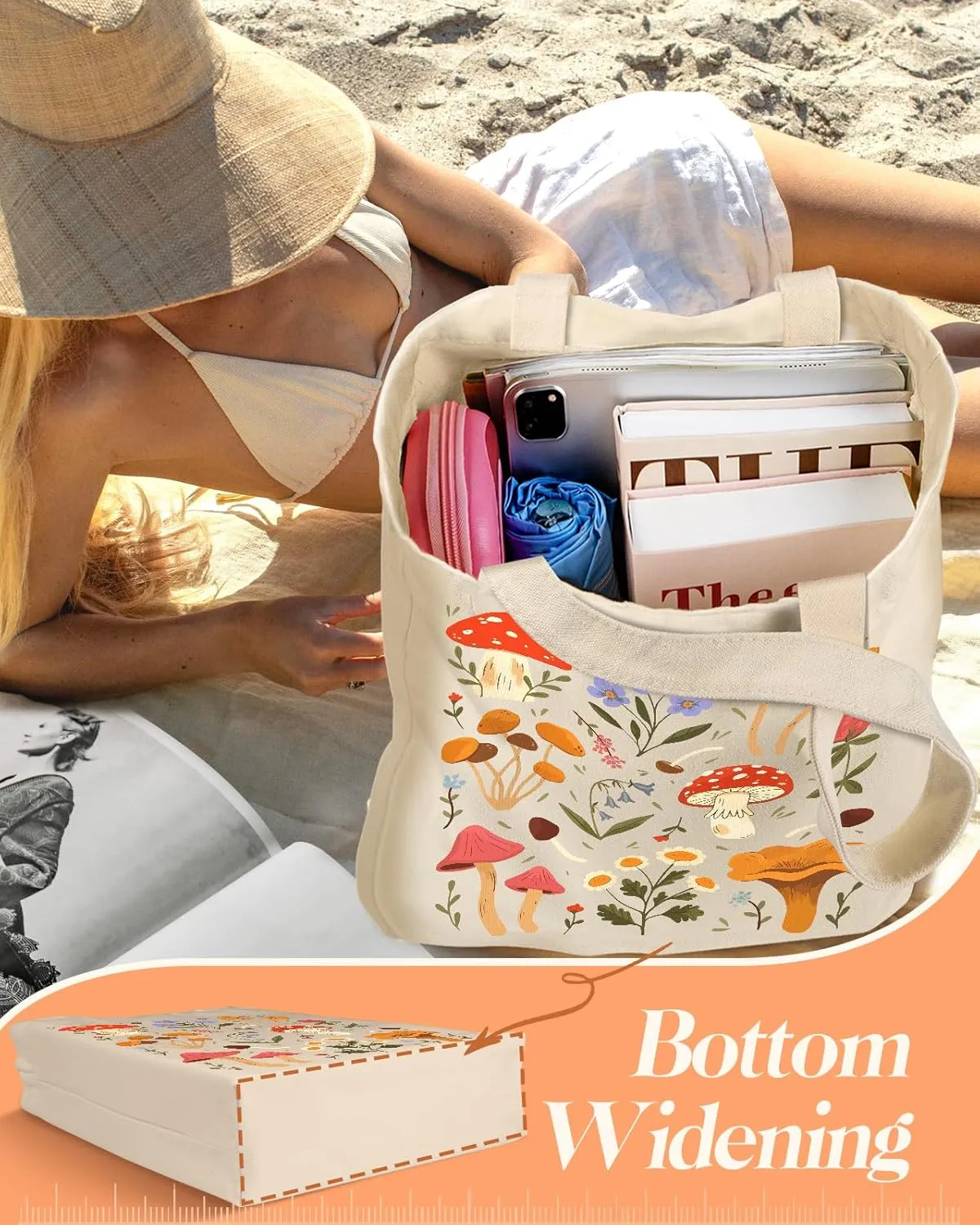 Aesthetic 2 Pack Canvas Tote Bag - with Makeup Pouch Bag for Women Reusable Grocery Bag for Gym, Travel, Work