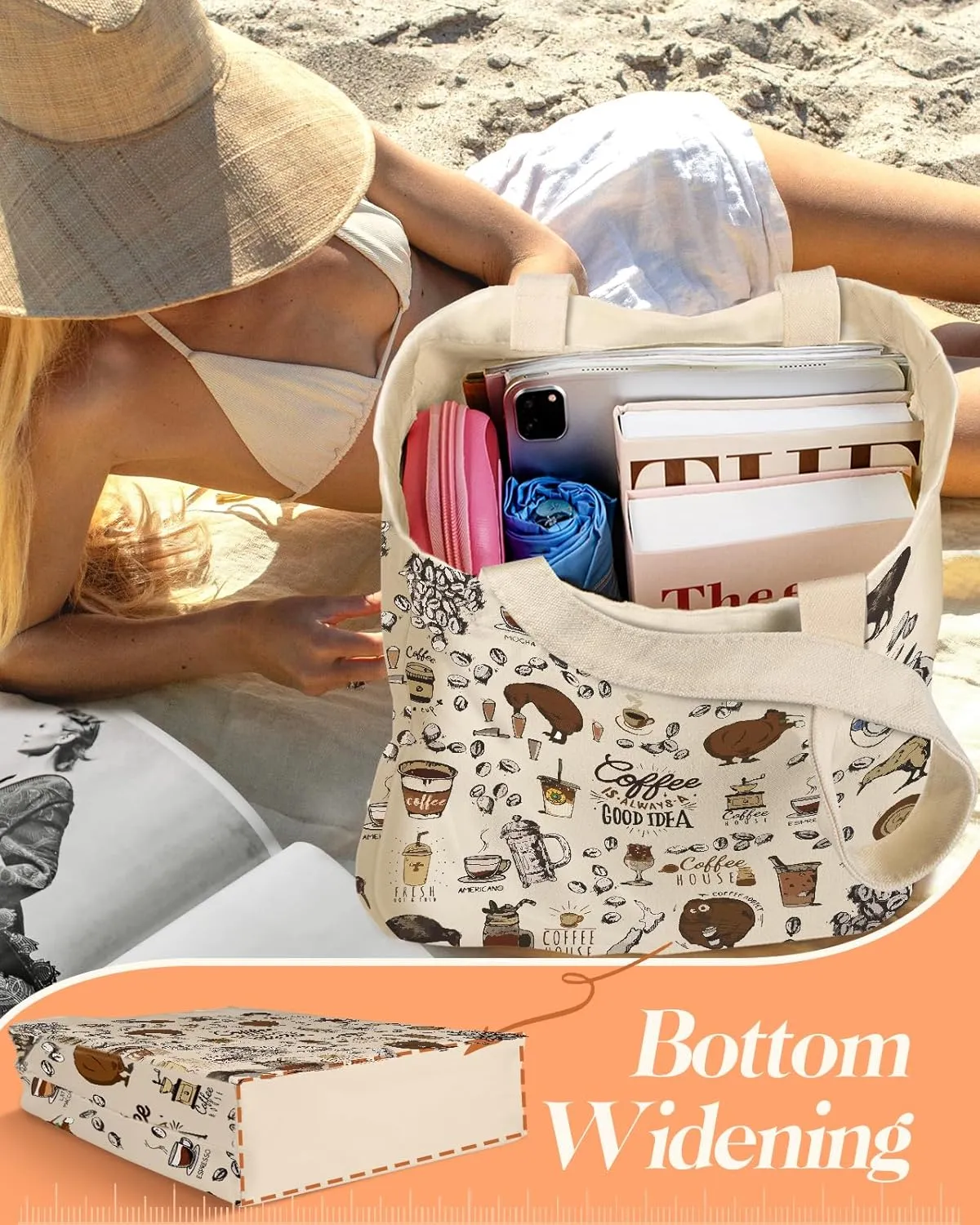 Aesthetic 2 Pack Canvas Tote Bag - with Makeup Pouch Bag for Women Reusable Grocery Bag for Gym, Travel, Work