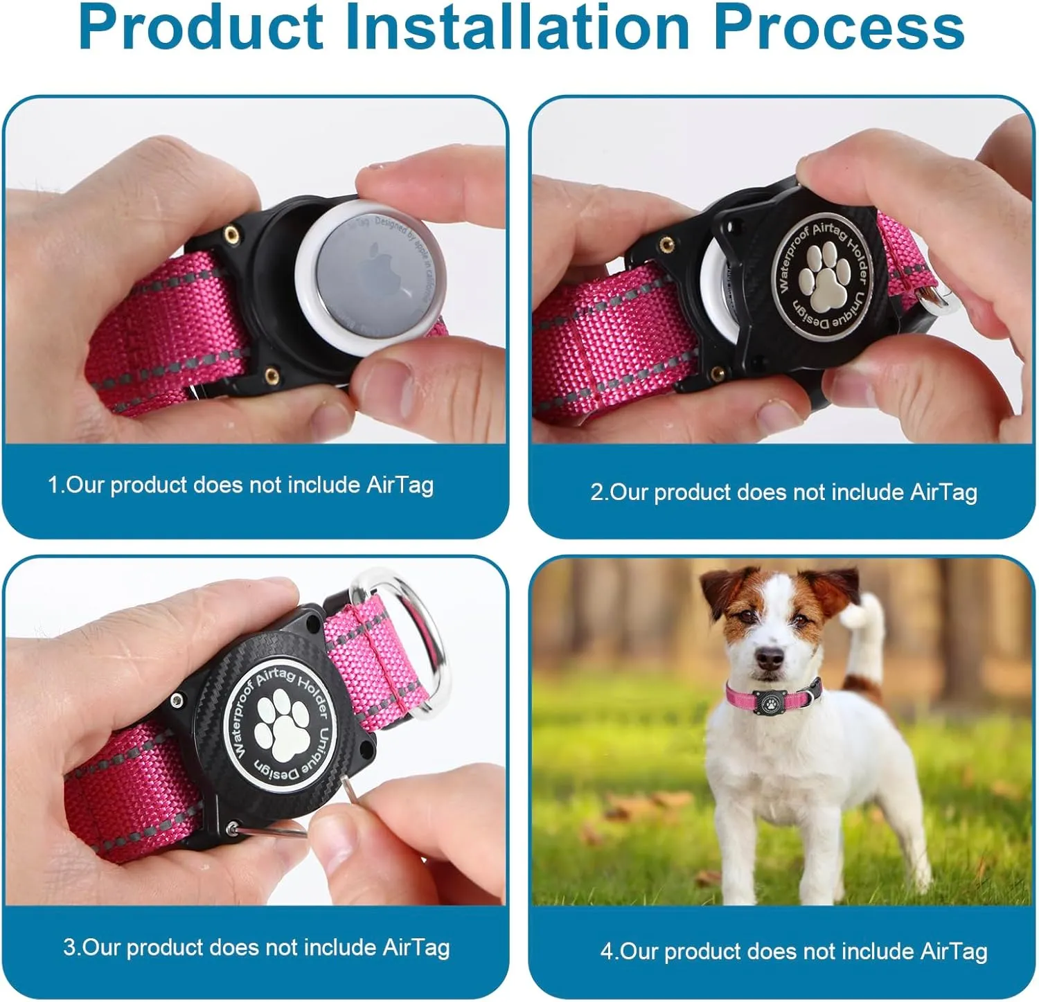Airtag Dog Collar, Nylon Collar with Waterproof Air Tag Holder, Luminous Reflective Adjustable Pet Collar for Small Medium Large Heavy Duty Dogs,Red, S