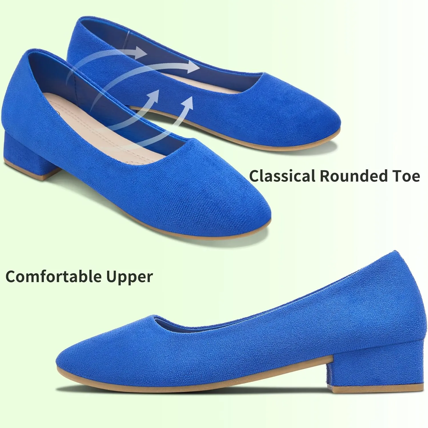 AISFAES Women Pumps Low Chunky Rounded Toe Heels Healed Dress Pumps Elegant Wedges Working Shoes