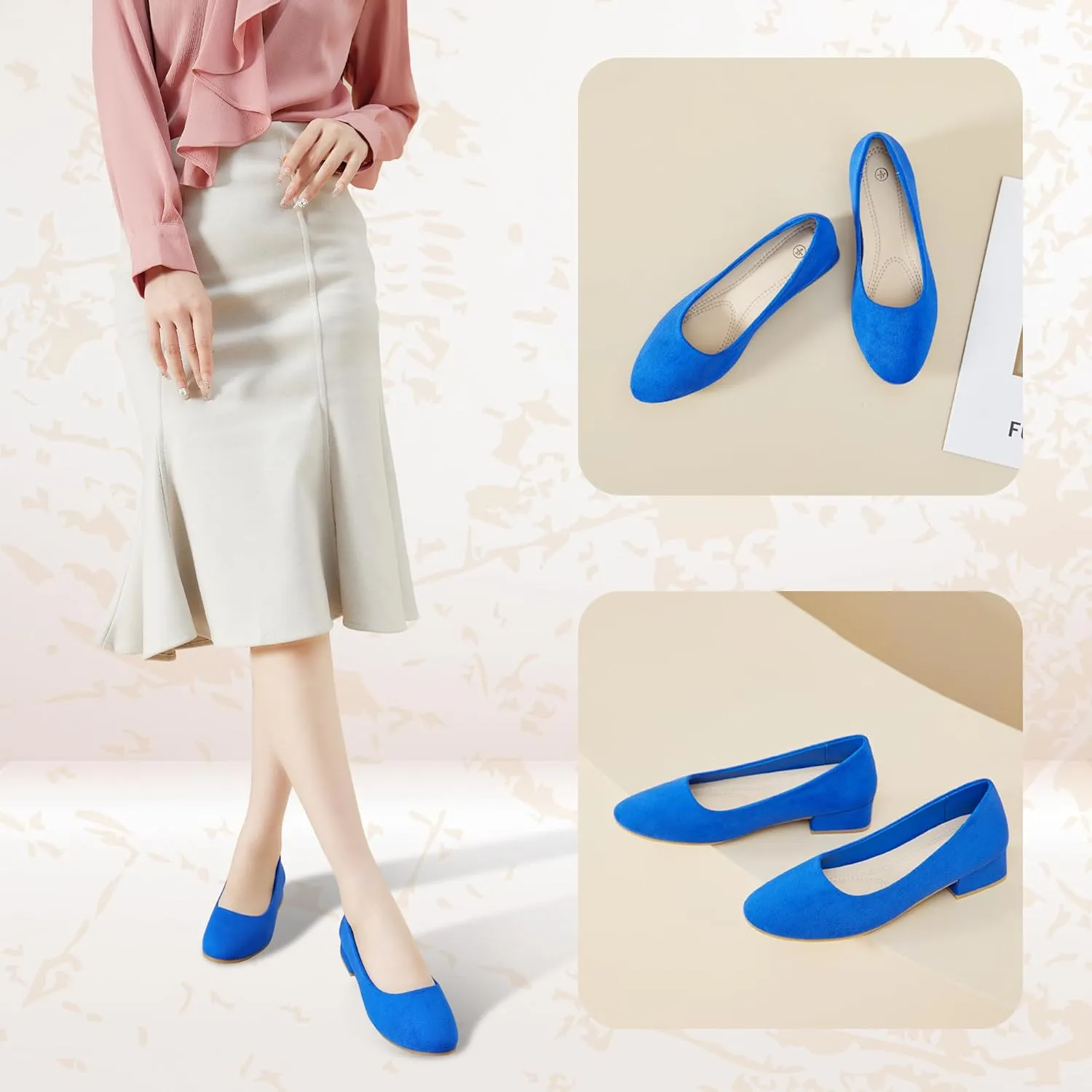 AISFAES Women Pumps Low Chunky Rounded Toe Heels Healed Dress Pumps Elegant Wedges Working Shoes