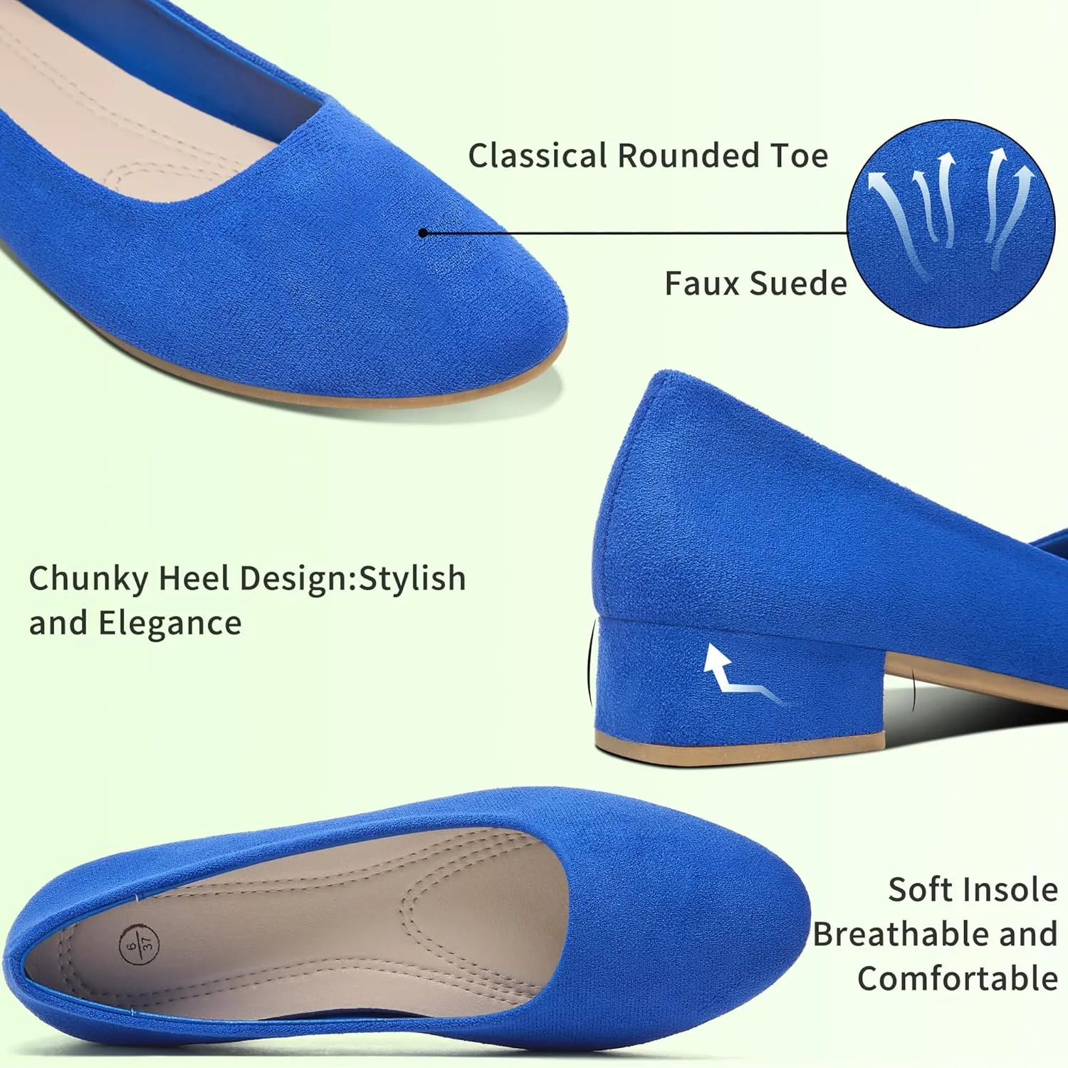 AISFAES Women Pumps Low Chunky Rounded Toe Heels Healed Dress Pumps Elegant Wedges Working Shoes