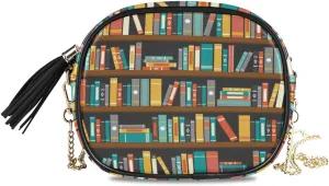 ALAZA Library Book Shelf PU Leather Small Women Crossbody Shoulder Bag Purse Wallet with Adjustable Chain Strap