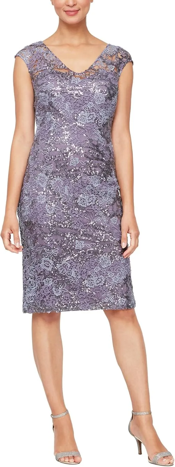 Alex Evenings Women's Knee Length V Neck Cocktail, Mother of The Bride Dress (Petite & Regular Sizes)